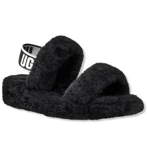 Ugg Oh Yeah Womens Black Soft Slide Slippers Fur Fuzzy with Elastic Strap Size 7 - $62.55