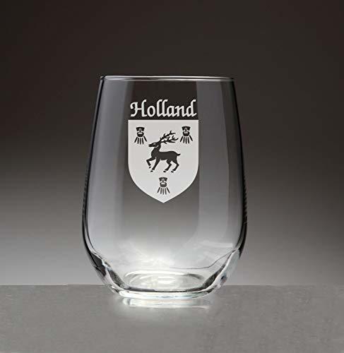Holland Irish Coat of Arms Stemless Wine Glasses (Sand Etched)