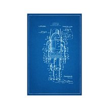 Underwater Armor Patent Design 2 - Blueprint Style - Art Print - 36" tall x 24"  - $52.00