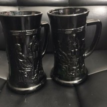 Tiara Indiana Glass German Colonial Steins / Mugs Lot of 2 Black Glass V... - $14.03