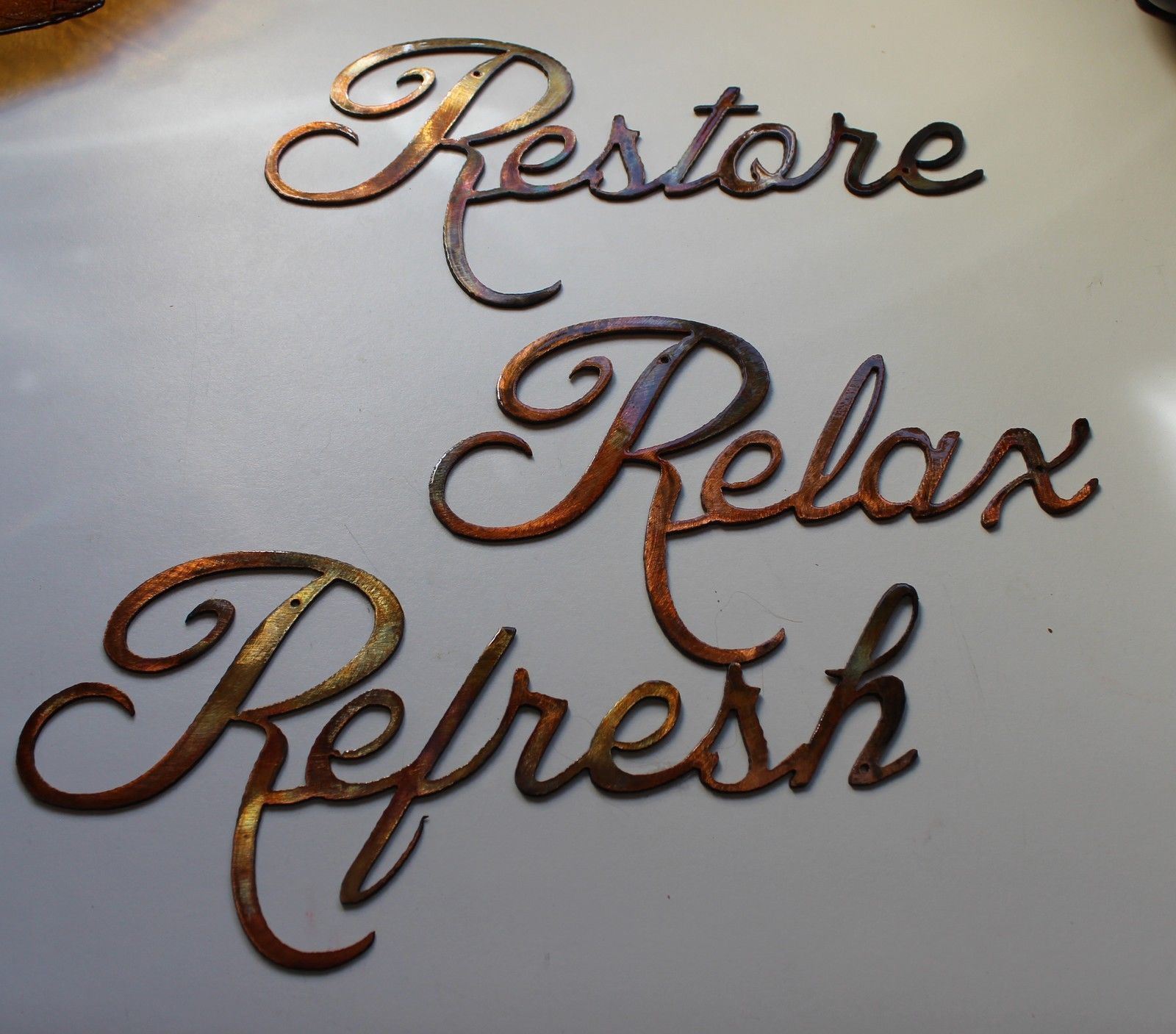 Relax Refresh Restore Words Metal Wall Art Accents Sculptures & Figurines