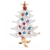 White Enamel Christmas Tree Brooches Women Rhinestone New Year Brooch Pi... - $4.99