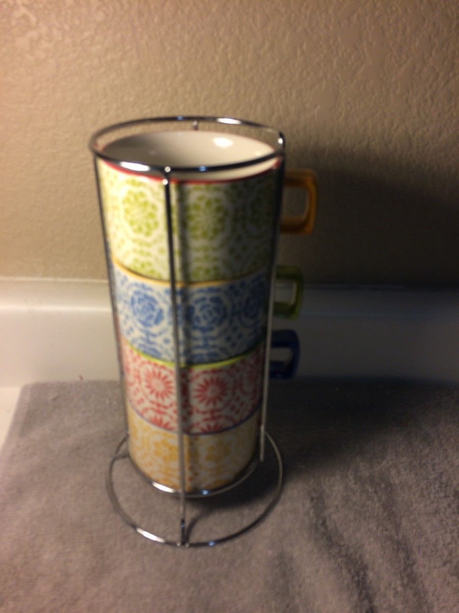 (4) PIER 1 COFFEE MUGSSTACKEDIN RACK4 COLORSPASTELSFREE