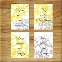 Yellow Gray White Art Picture Prints Inspirational Quotes You Are My SUNSHINE + - $14.95