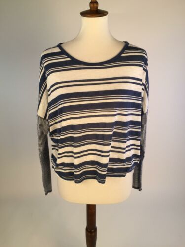 Athleta Womens Blouse Top Small Blue Striped Serenity Cropped 138804 ...