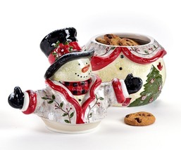 Cookie Jar Frosty Snowman Christmas 10.9" High Ceramic Holiday Decor Children  image 2