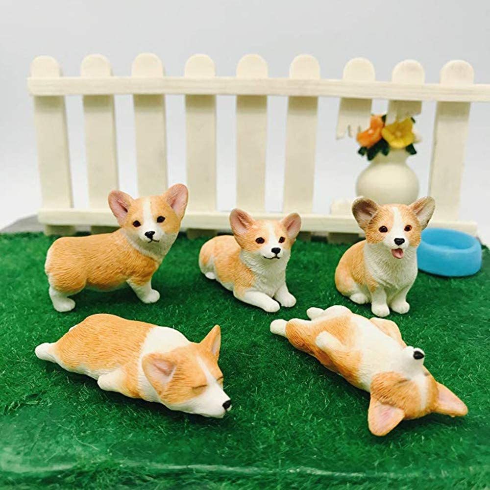 5-Pack Cute Hand-Made Painted Corgi Sculpture Figurine Toy Pet Dog Ornament