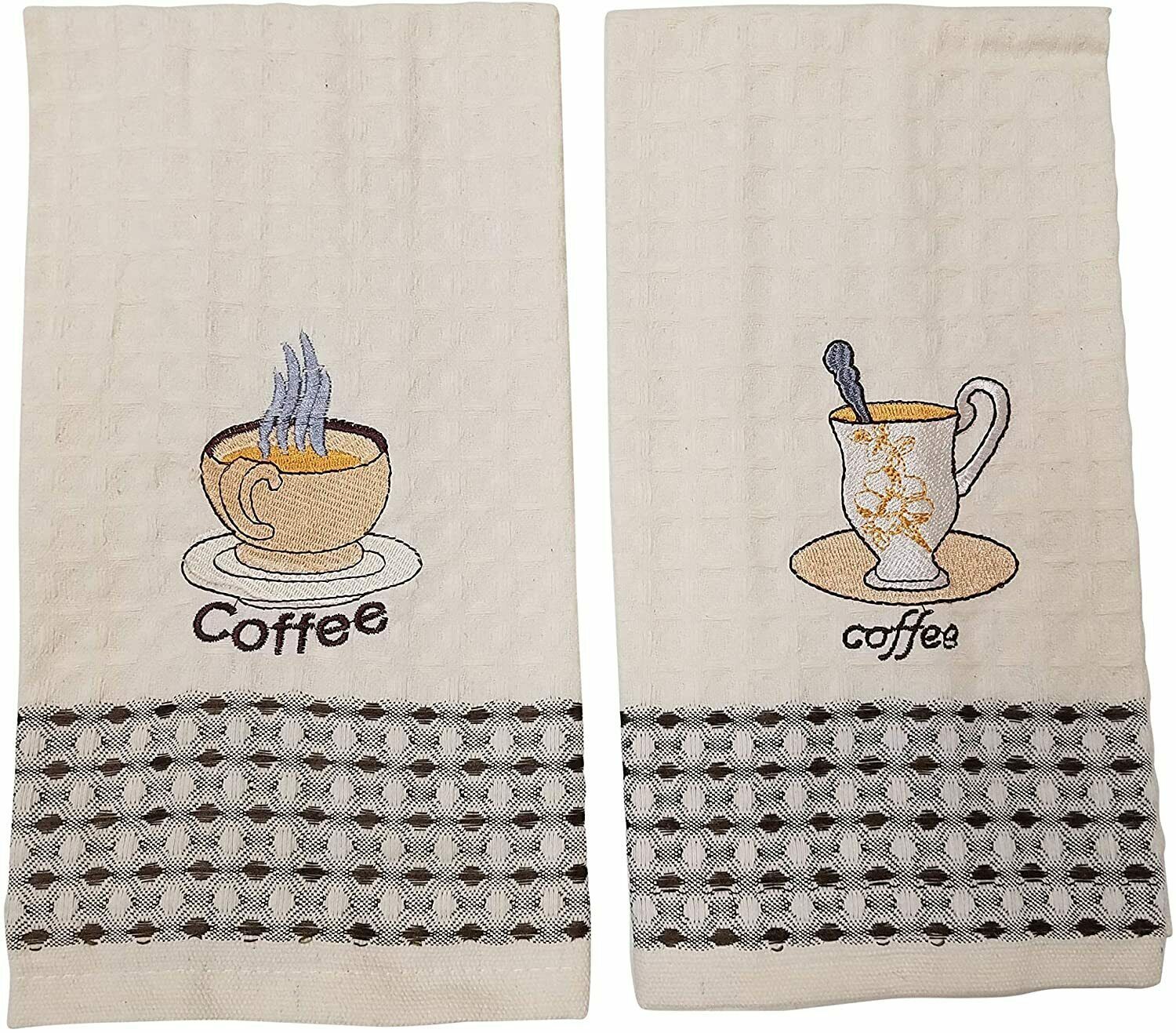 Coffee Cappuccino Design Light Kitchen Hand and Dish Towels Set of 2