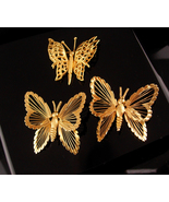 Couture Brooch set - THREE Vintage Monet Butterfly pins -Gardener gift - whimsic - $115.00