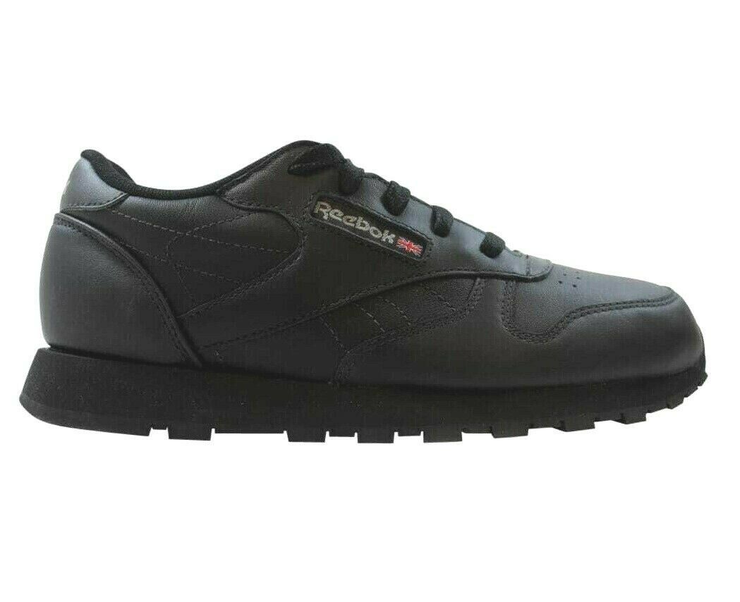 Reebok Classic Leather Triple Black Junior Grade School Sneakers 50148
