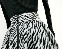 Women Black White Striped Pleated Midi Skirt Winter Wool Pleated Party Skirt image 10