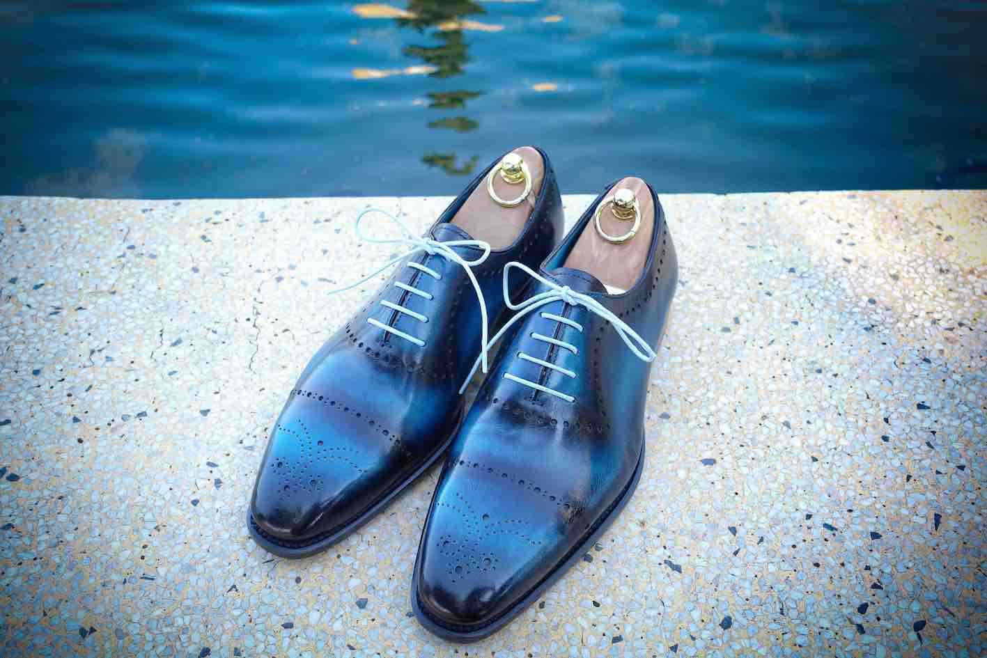 New Men's Blue Patina lace up Shoes handmade oxfords custom made dress shoes 201