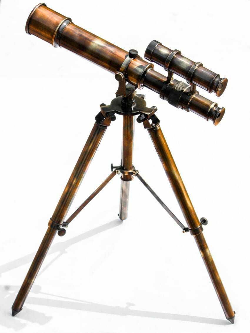 Nautical Antique Brass Double Barrel Decorative Telescope With Tripod 