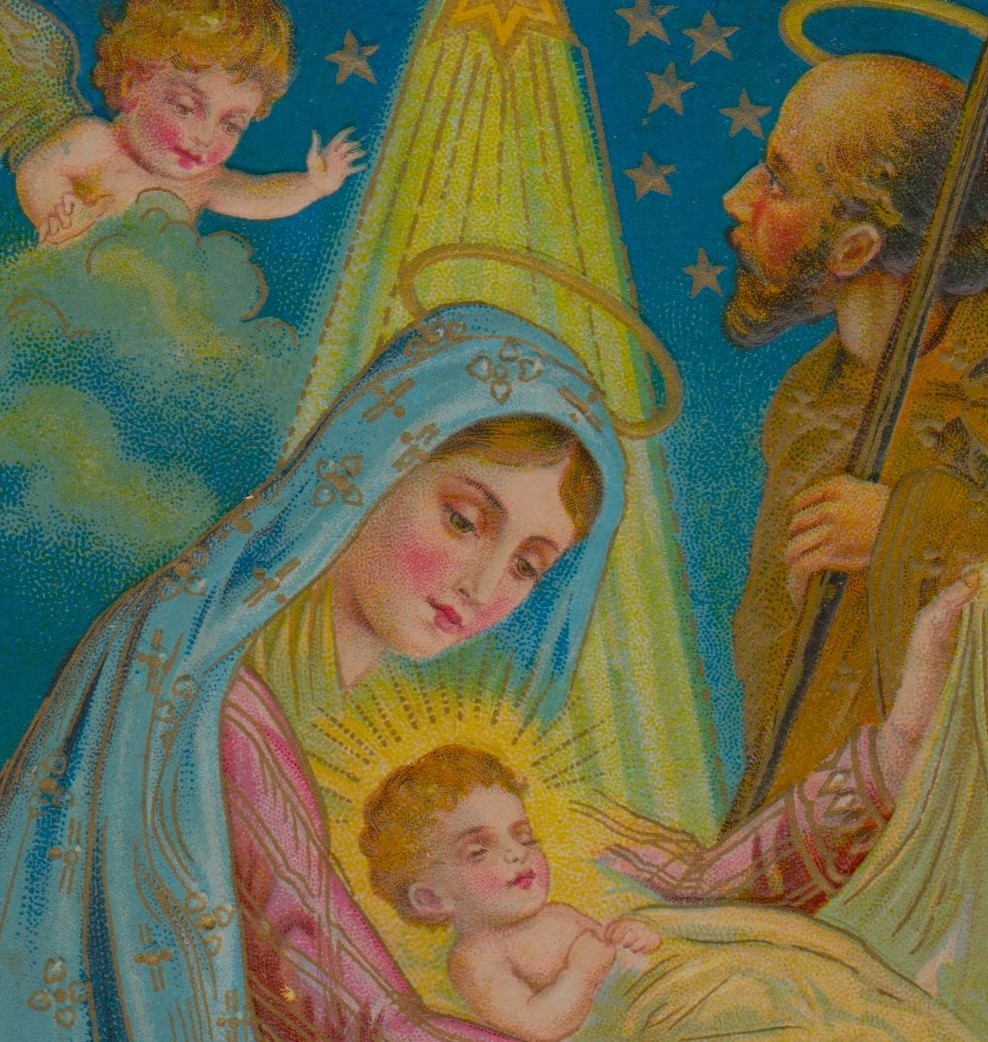 Jesus, Mary, Joseph & Angel W/ Shining Star Antique Religious Christmas