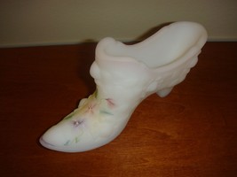 Fenton White Satin Hand Painted Rose Floral Shoe Slipper - $18.49