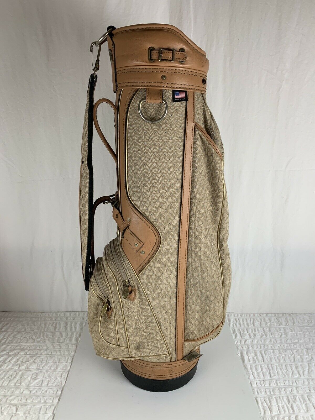 Vtg Burton Leather & Canvas Tapestry Golf Bag Brown/tan Ornate Made In USA 6 Way Other