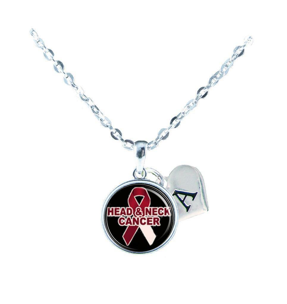 Custom Head and Neck Cancer Awareness Ribbon Silver Necklace Jewelry Initial