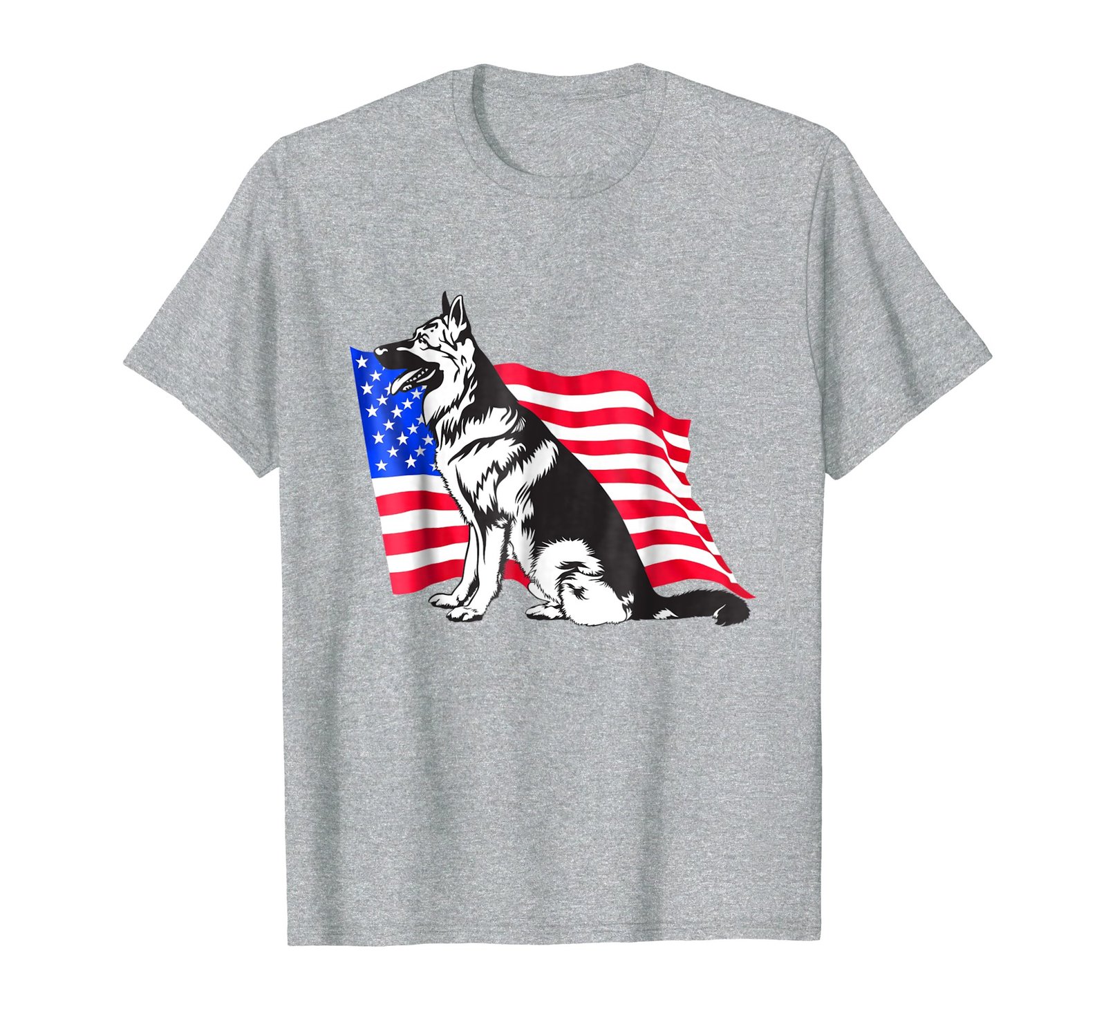 Funny Shirts - German Shepherd Dog Seated Next to An American USA Flag Men