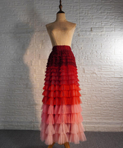 Red Tiered Tulle Skirt Layered Tulle Maxi Skirt Custom Plus Size Holiday Outfit