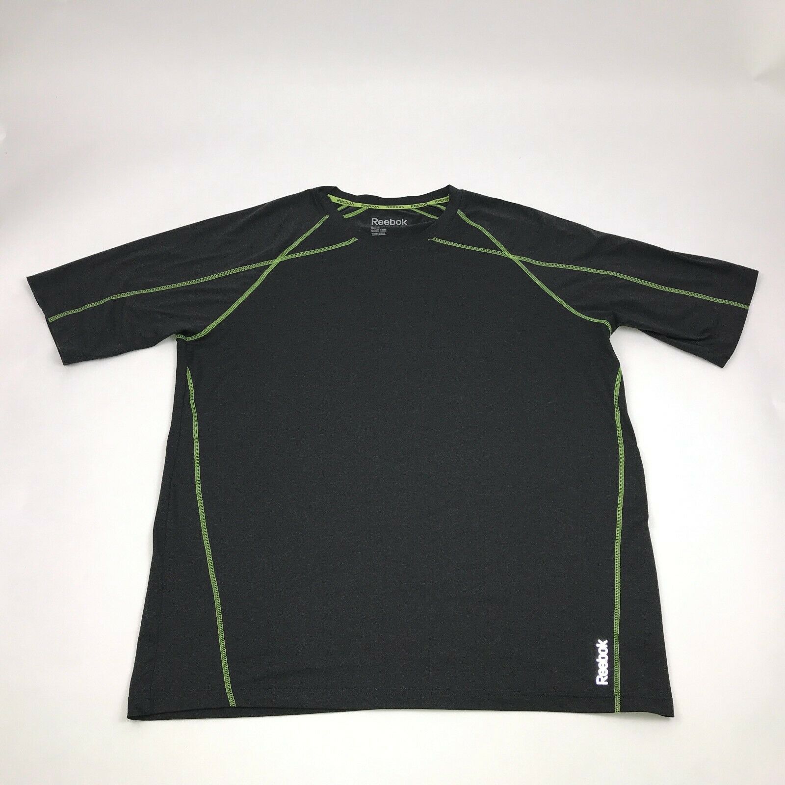 Reebok Play DRY Gym Shirt Size 2XL XXL Men's Gray Lime Green Tee Short ...