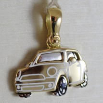 SOLID 18K WHITE & YELLOW MOTOR RACING CAR, CARS, SATIN PENDANT MADE IN ITALY image 1