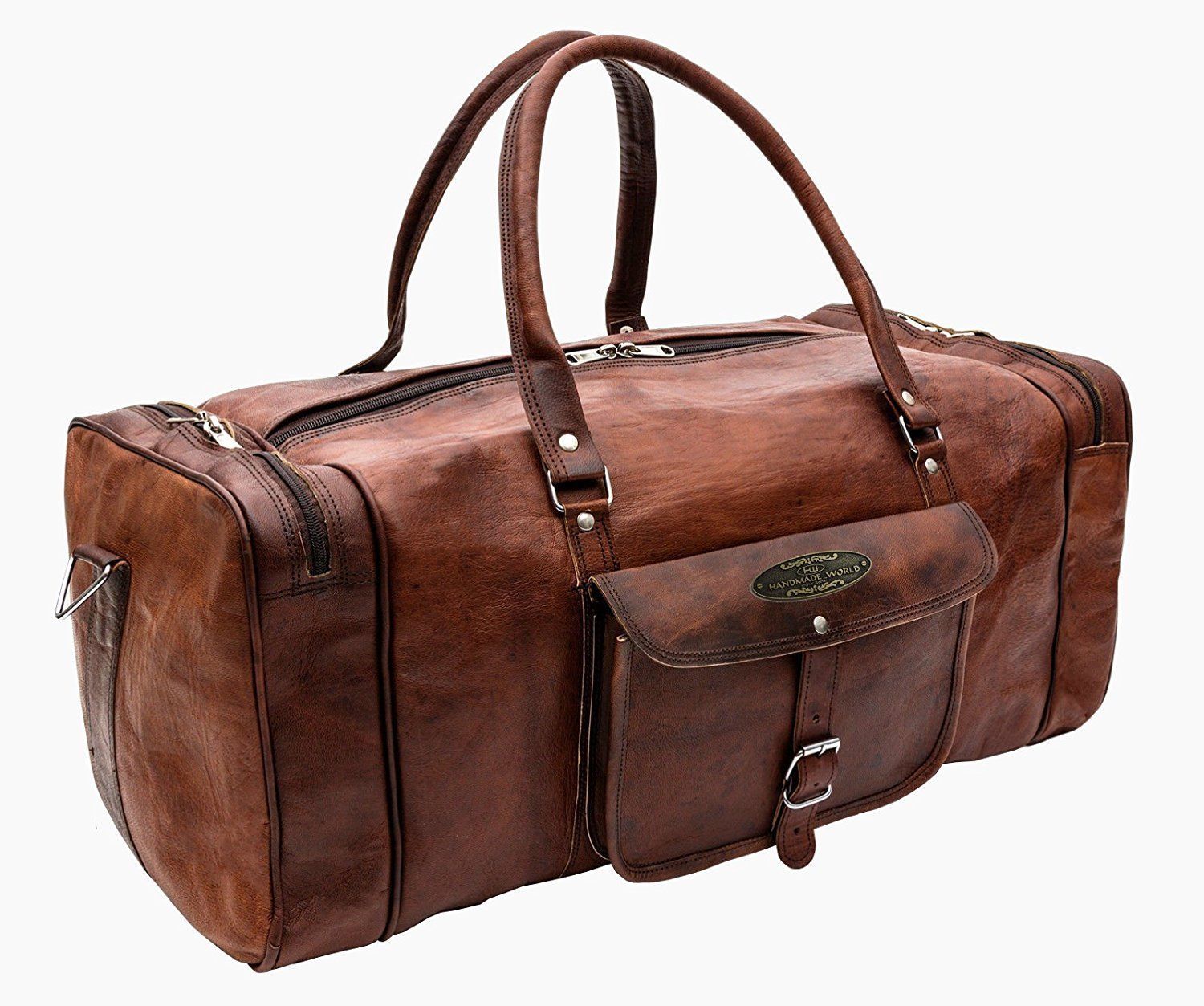 Travel Luggage Duffle Gym Bag 28/" Men/'s Brown Vintage Genuine Leather Goat hide