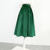 Women Emerald Green Midi Pleated Skirt Winter Warm Velvet Midi Pleated Skirt  image 2