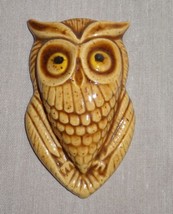 Vintage Owl Ceramic Hand Painted Horne Wall Hanging 3&quot; Tan Beige - $14.46