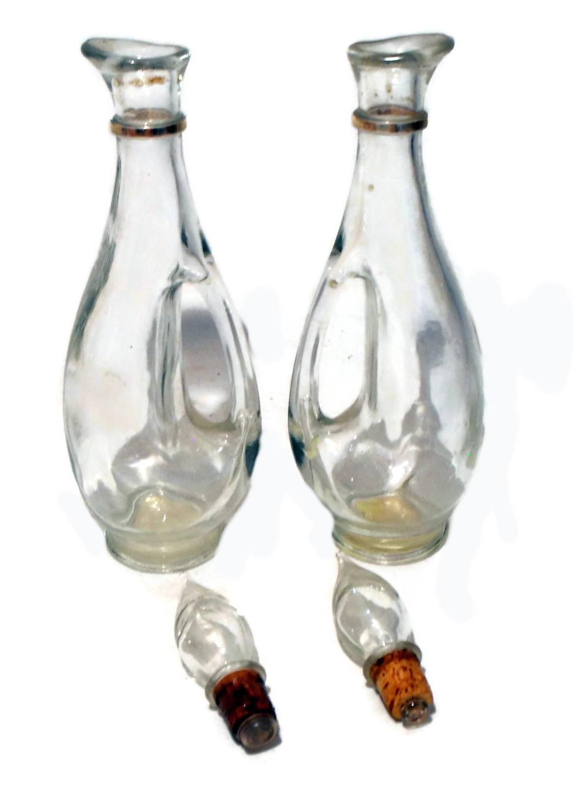 Vintage Italian Glass Cruet Set Mouth Blown Clear Glass Cruets