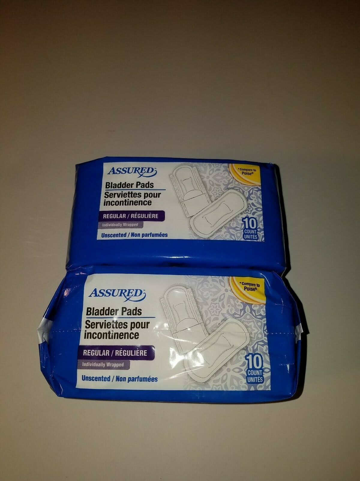 Assured Bladder pads Regular size, Unscented 10 count per pkg. lot of 2