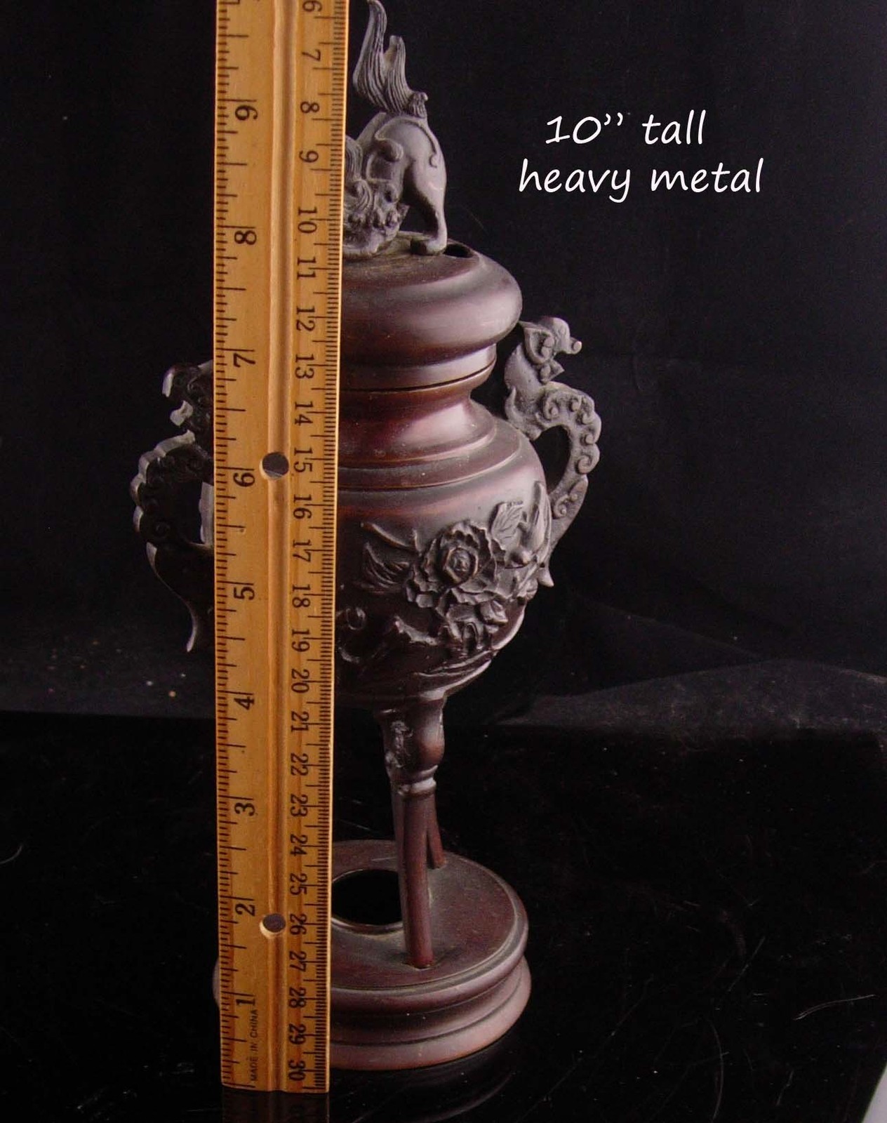 Antique Chinese Foo Dog Dragon Incense Burner strange creatures bronze