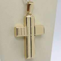 18K YELLOW GOLD PENDANT SQUARE STYLIZED CROSS, WORKED, SMOOTH, MADE IN ITALY image 1