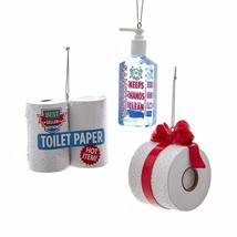 Kurt Adler Set Of 3 Sanitizer & Toilet Paper Resin Xmas Ornaments A2027 - $28.88