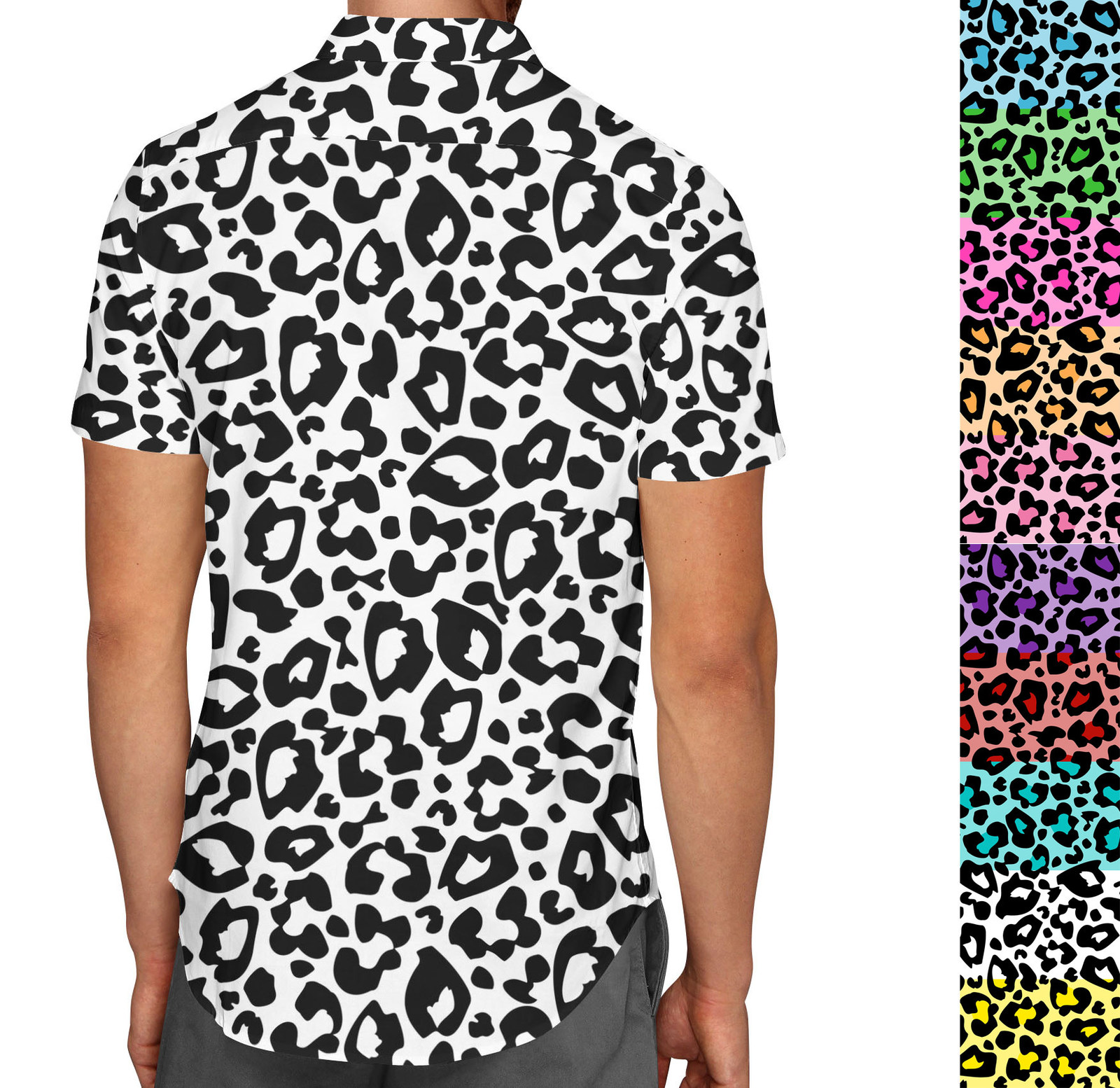 Bright Leopard Print Mens Button Down Short Sleeve Shirt - T-Shirts ...