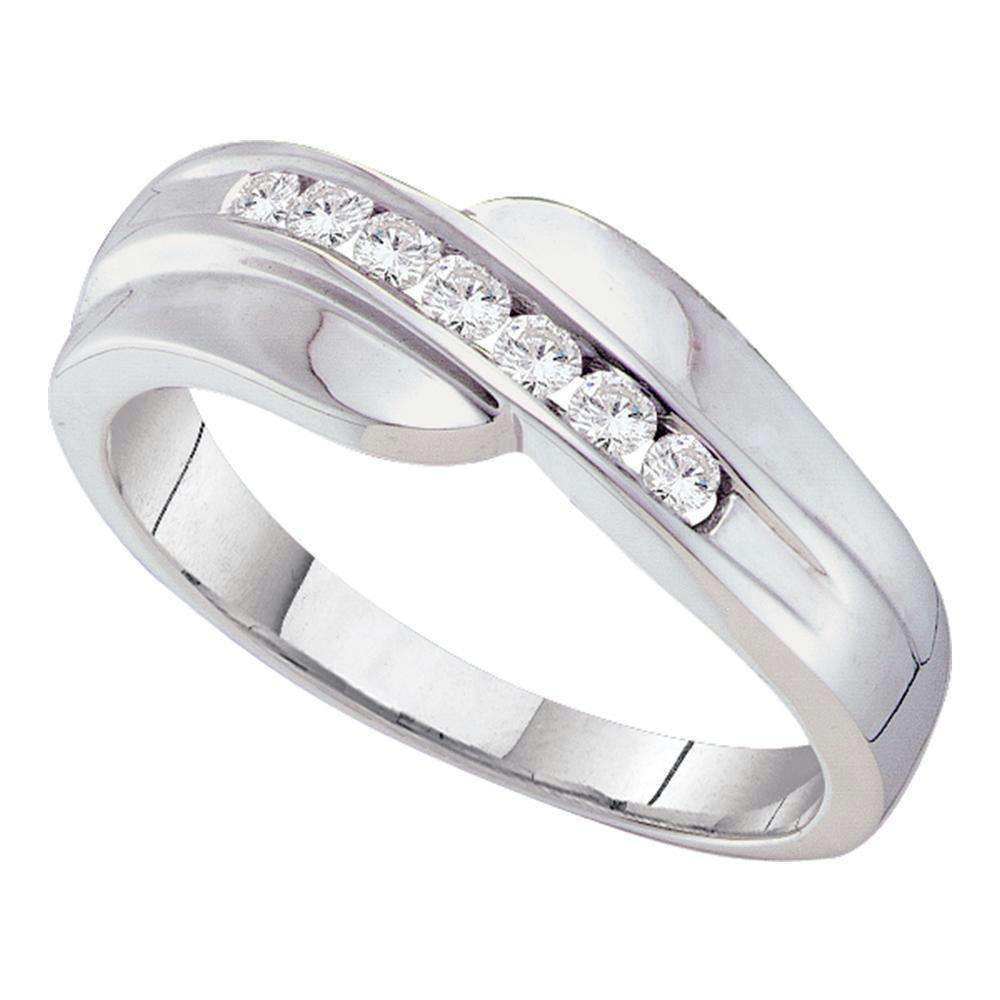 14Kt White Gold Mens Channel-Set Diamond Curved Wedding Band Ring 1/4 ...