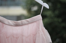 Pink Layered Tulle Midi Skirt High Waisted Layered Tulle Ruffle Skirt Plus Size image 6