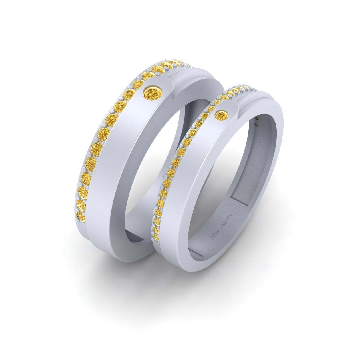 Solid White Gold Wedding Bands For Couple His and Hers Promise Rings In Silver`