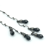 GIVENCHY gunmetal black choker necklace - faceted glass pendant drops 15... - $25.00