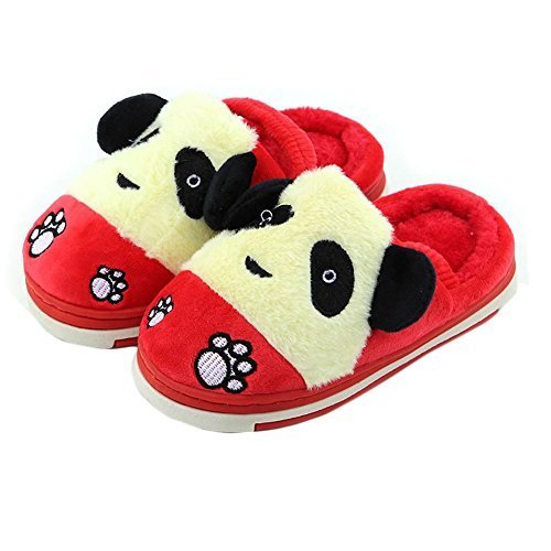 Cute Panda Winter Shoes Warm Indoor Slippers for Baby Girls (Red, L13.8CM)