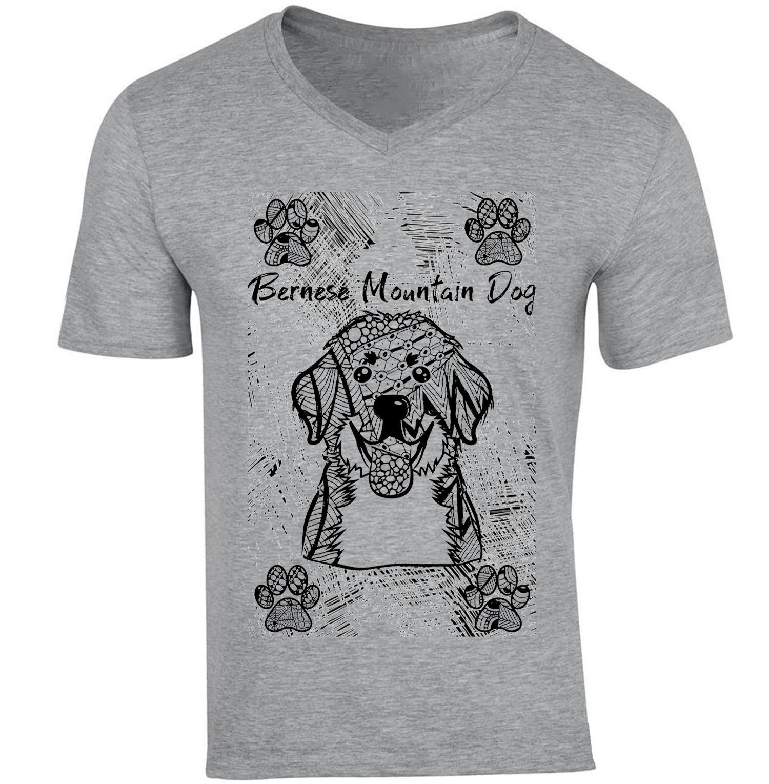 BERNESE MOUNTAIN DOG - NEW COTTON GREY V-NECK TSHIRT - T-Shirts