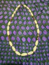 Vintage Creme Plastic Beaded Necklace With Riticulated Goldtone Accent Beads - $24.75