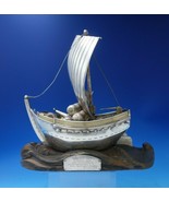 Japanese .950 Silver Sculpture Ship w/ Sail Faux Gold Barrels Wood Base ... - $2,767.05