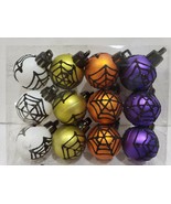 (12) Halloween MINI Glitter Spider Web Plastic Ball Ornaments 1.5&quot; Decor - $21.77