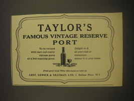 1958 Taylor's Famous Vintage Reserve Port Advertisement - $14.99