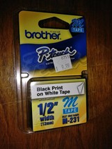 9RR87 Brother P-TOUCH M Tape, Black On White Tape, 1/2" Wide, New - $5.89