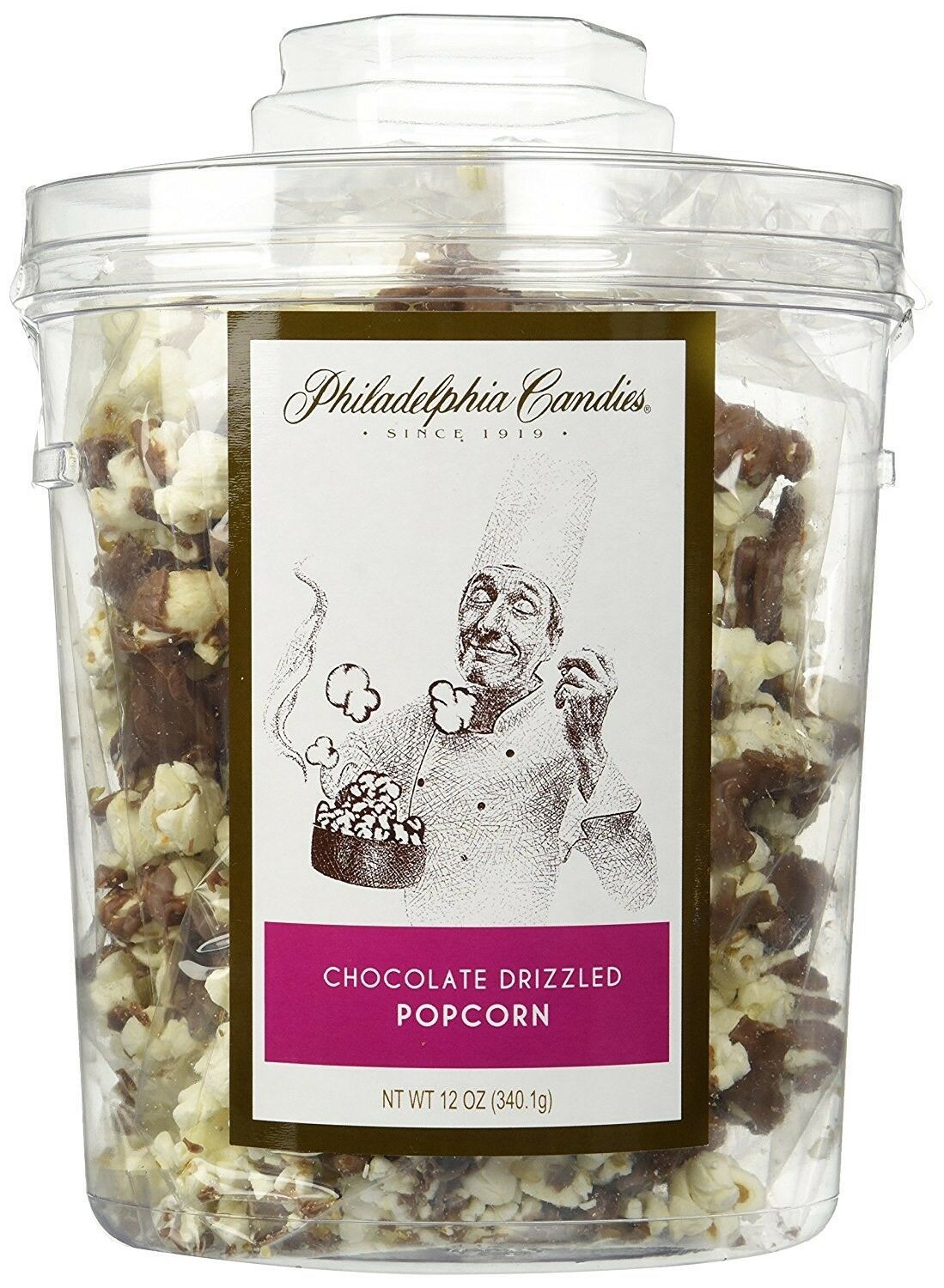 Philadelphia Candies Milk Chocolate Covered Drizzled Popcorn Gift Tub 12 Ounce