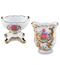 Pair Fancy Flower Vase Set 1.615/5 Reutter Porcelain DOLLHOUSE Miniature - $15.63