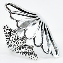 Bohemian Vintage Inspired Silver Tone Flower Petal Wrap Statement Accent Ring