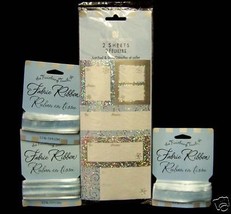 3 BLUE FABRIC RIBBON &amp; SILVER GIFT STICKERS - $5.63