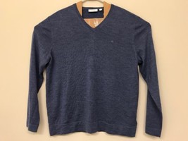 Calvin Klein Mens XL Sweater Italian Merino Wool Crew Neck Blue L/S - $14.85